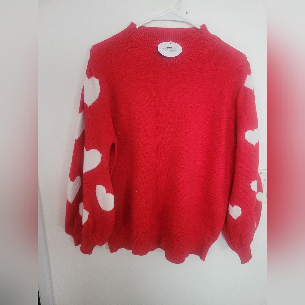 Chic Red Heart Sweater with Cowl Neck. Size S/M